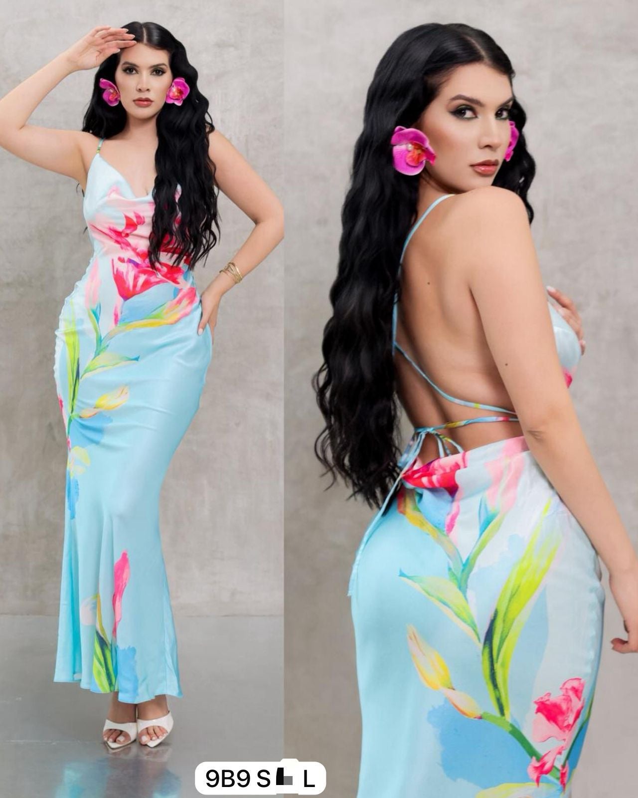 Vestido satén floral tiras