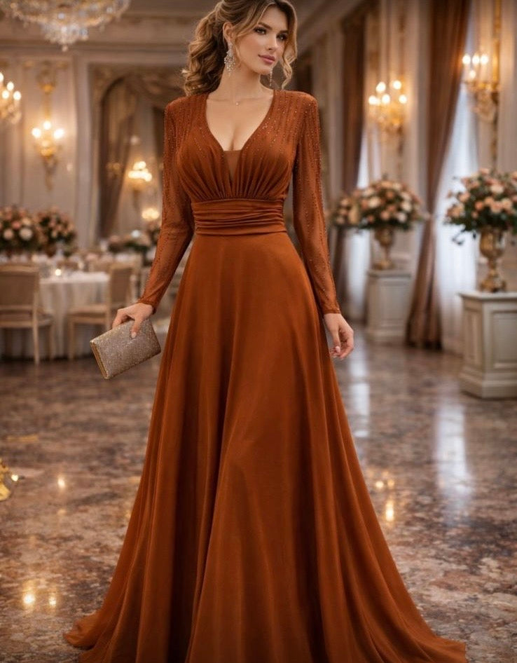 Vestido Curvi manga Larga Chevron
