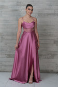 Vestido rosa corsé traslúcido