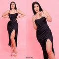 Vestido satén negro corto drapeado