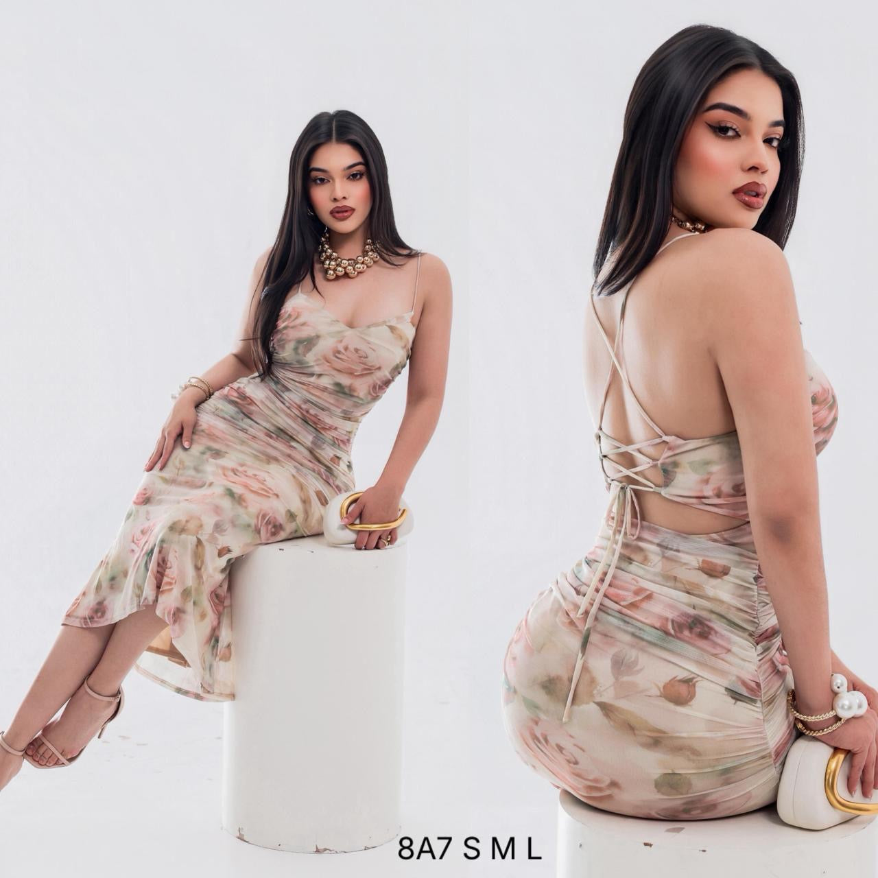 Vestido Tul floral tonos tierra