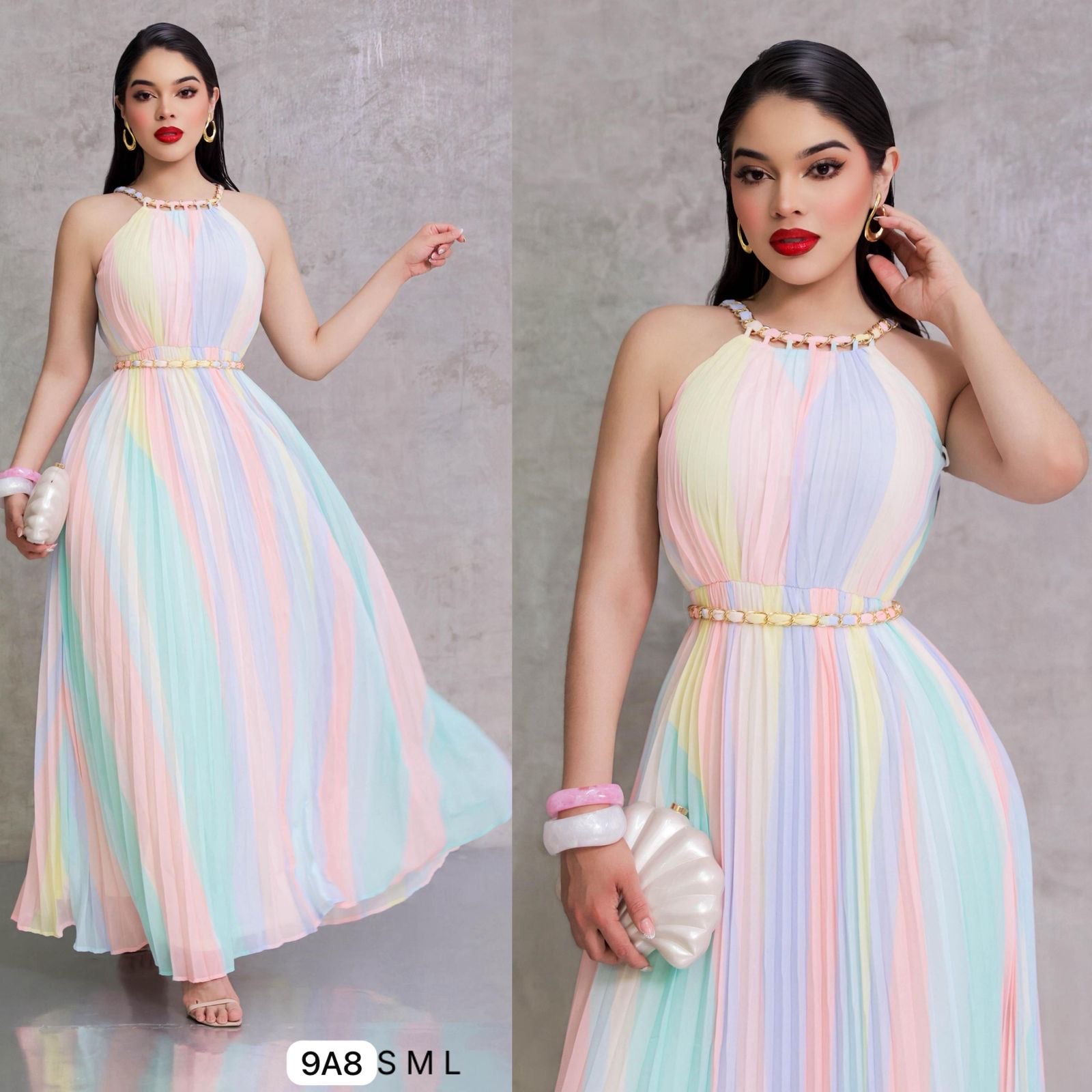 Vestido tabloneado arcoíris pastel
