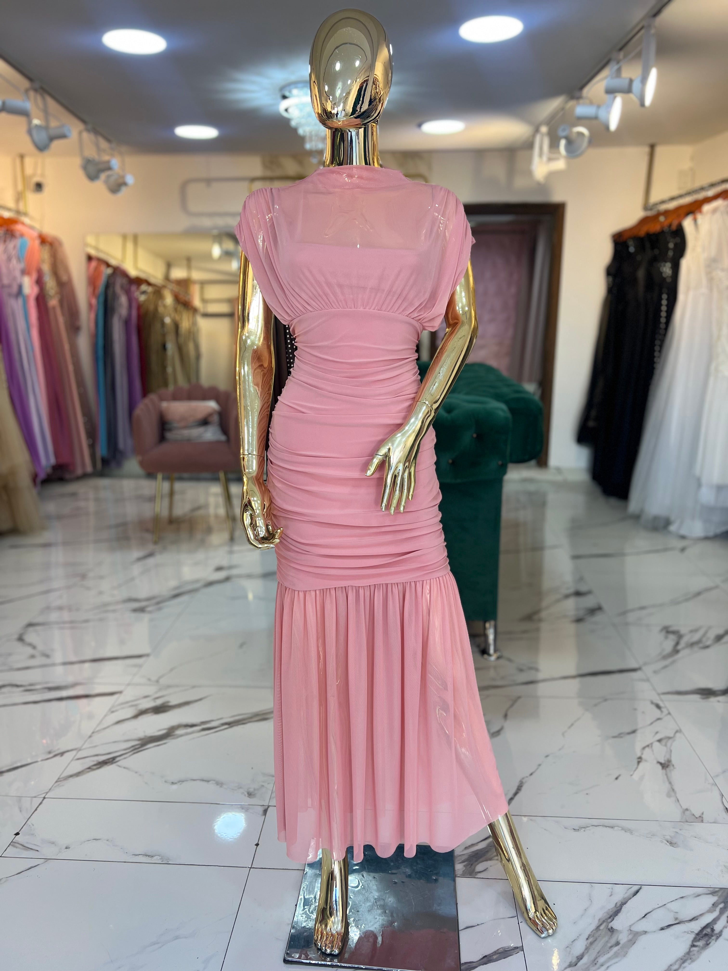 Vestido Tul rosa corte sirena