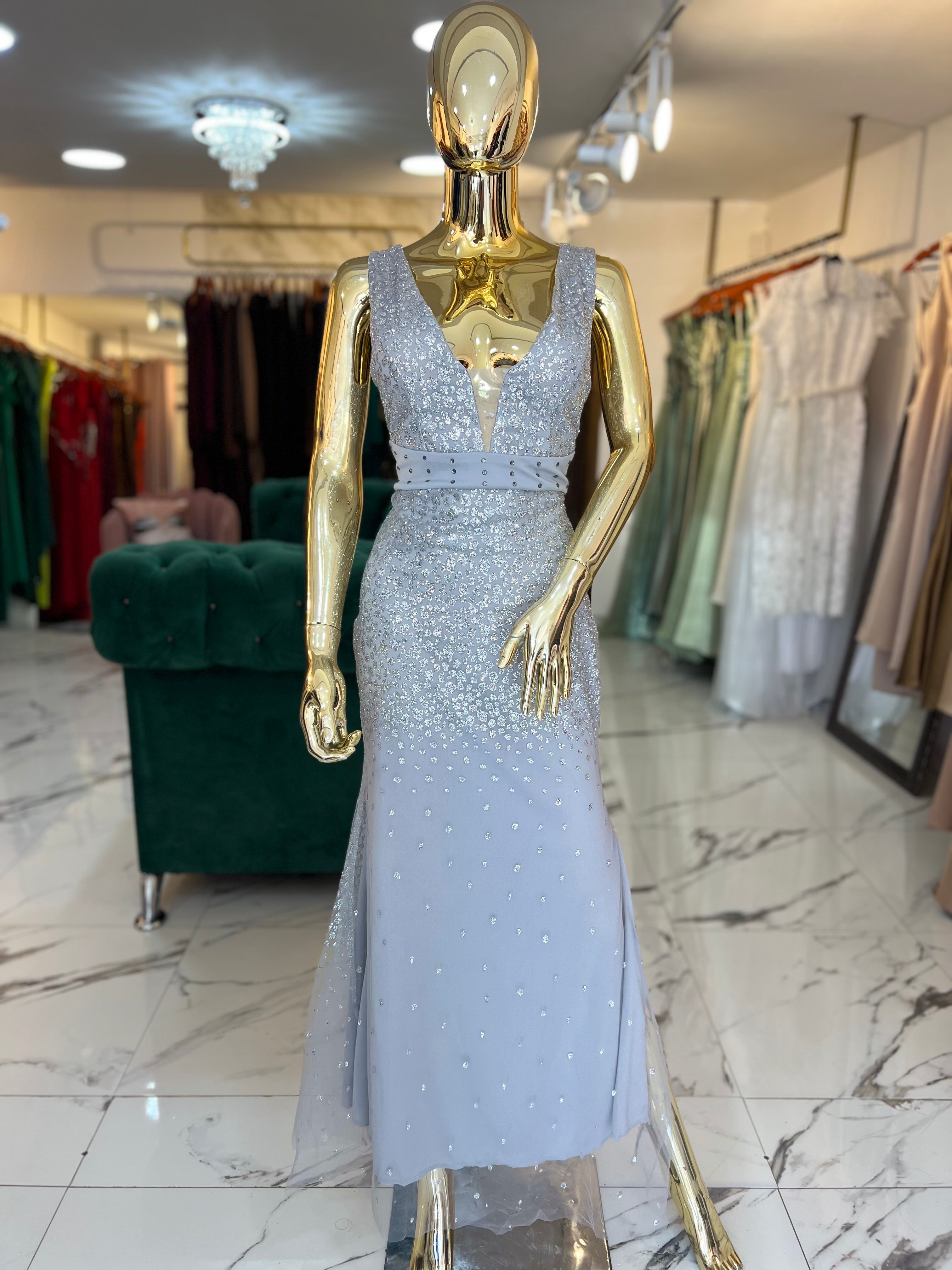 Vestido plata detalles en Shimmer plata