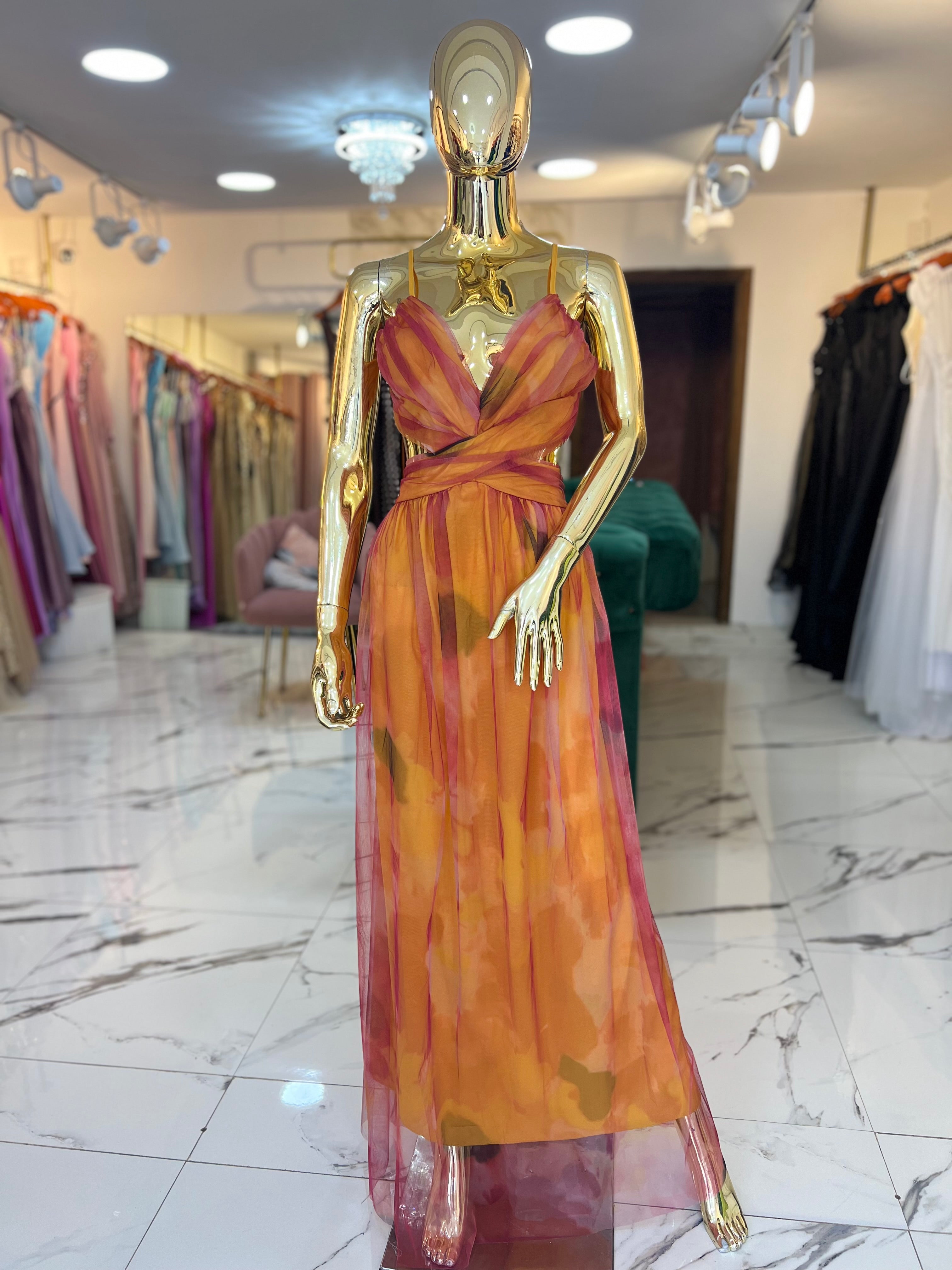Vestido naranja estampado
