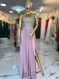 Vestido shiffon rosa pedrería ￼