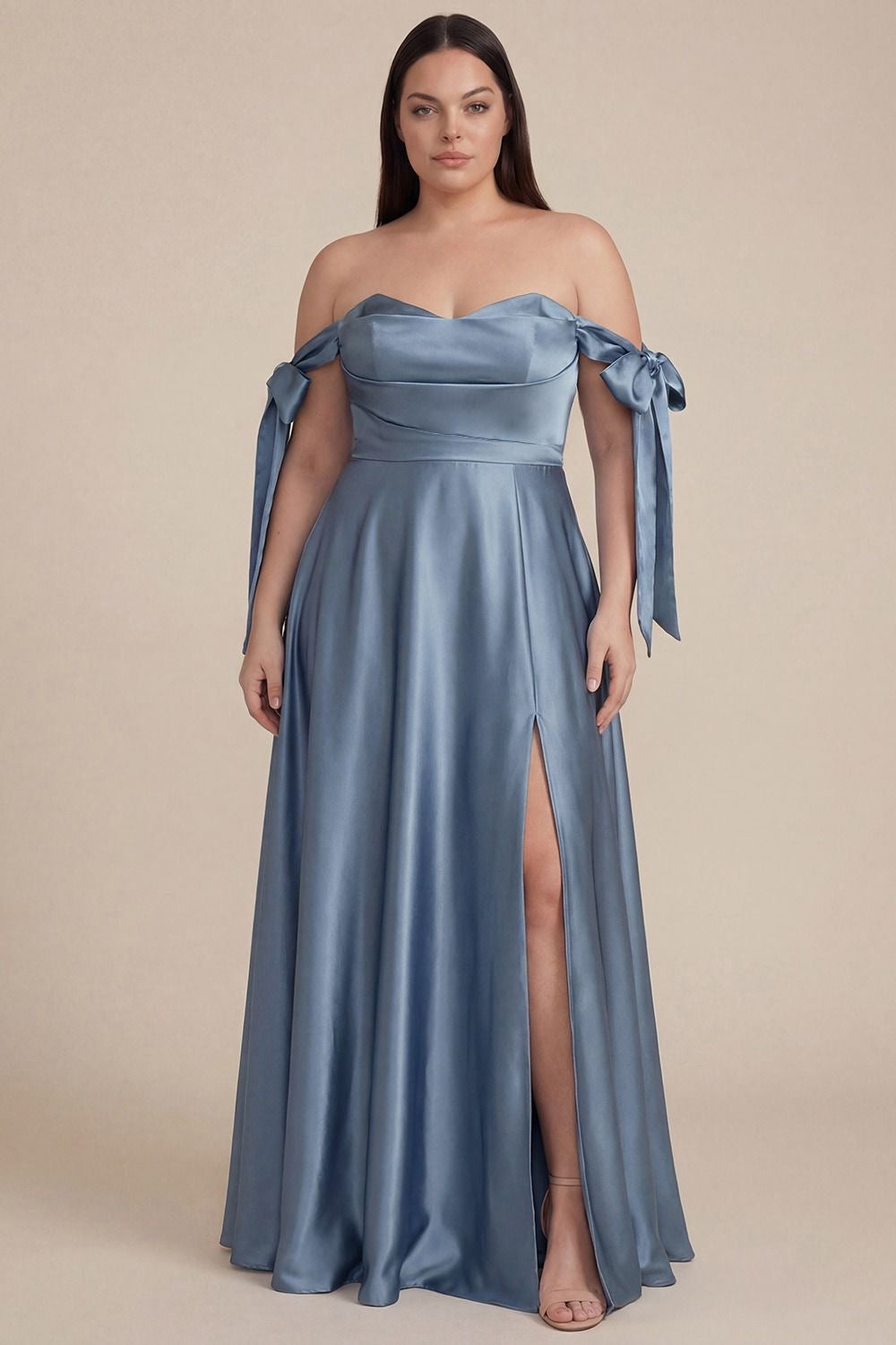 Vestido saten celeste curvy listones