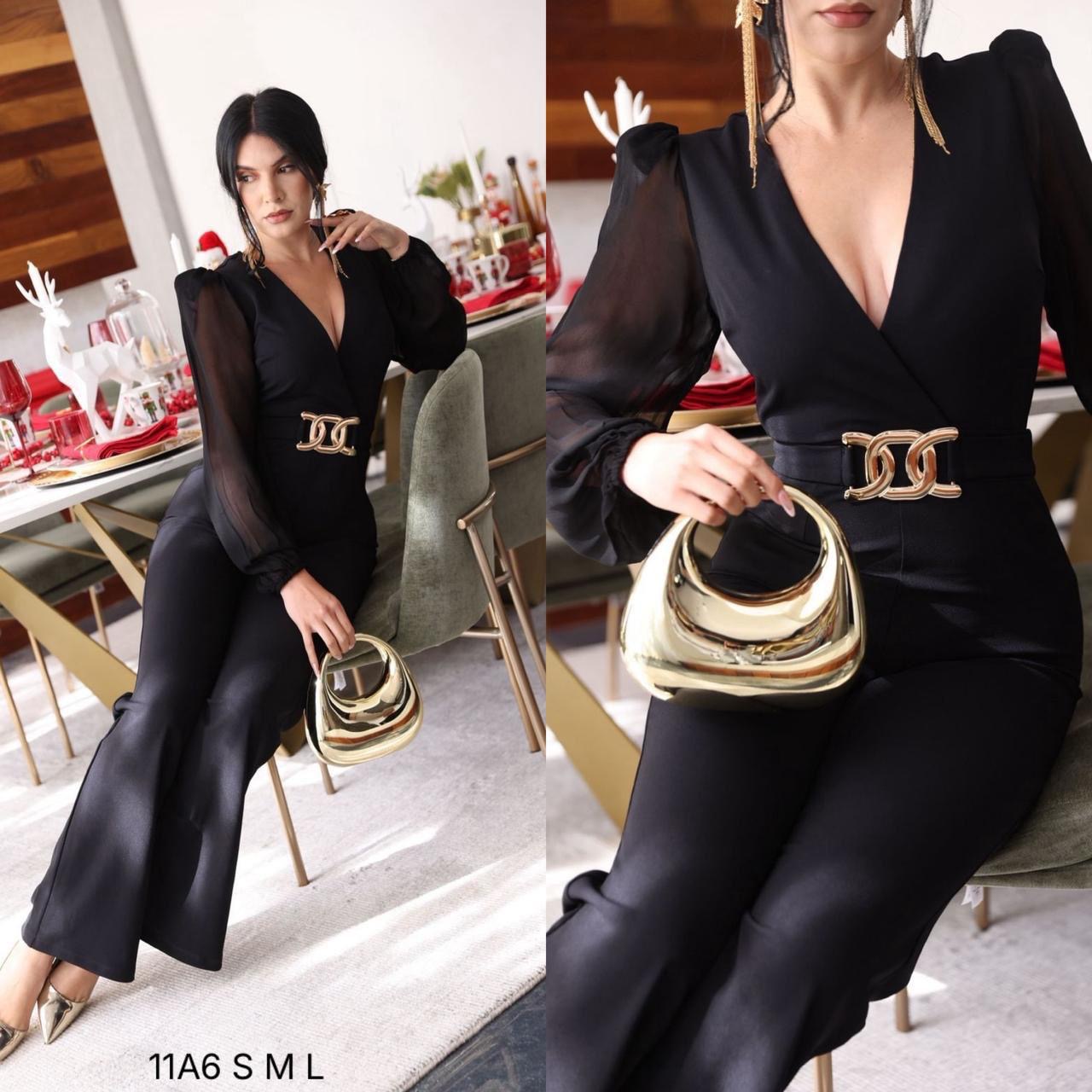 Palazo negro placa cinto Chiffon
