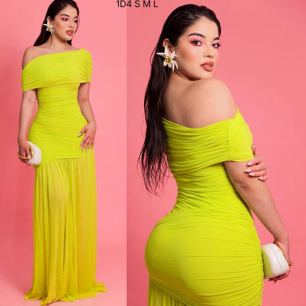 Vestido Tul plisado verde para evento de día o tarde