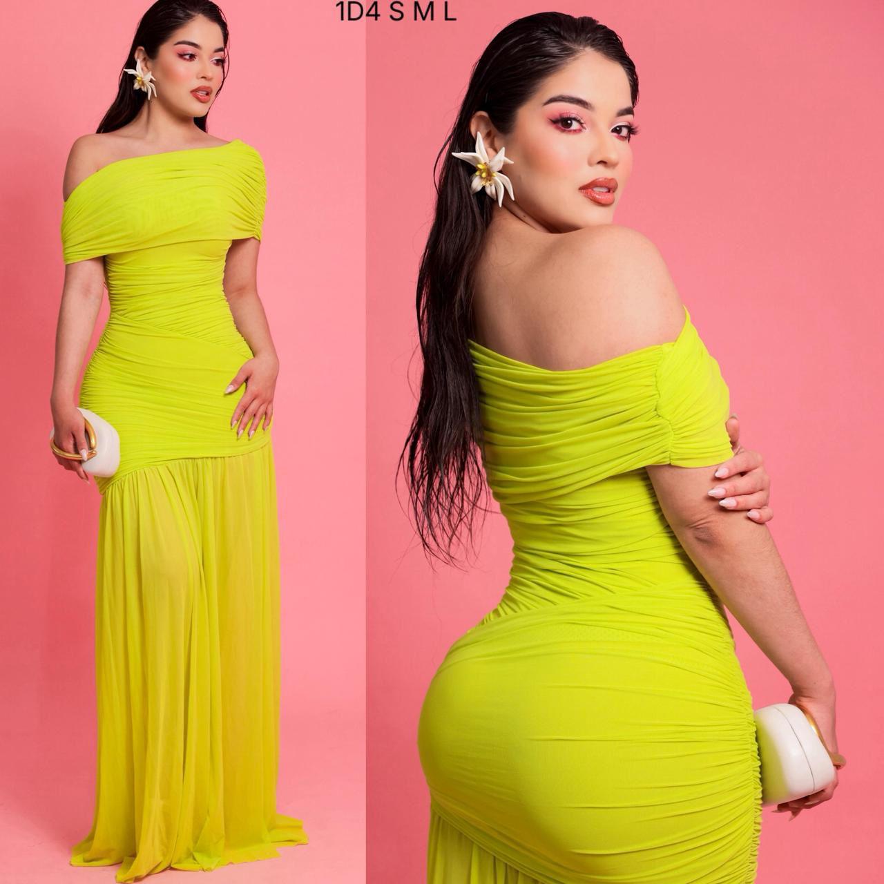 Vestido Tul plisado verde para evento de día o tarde