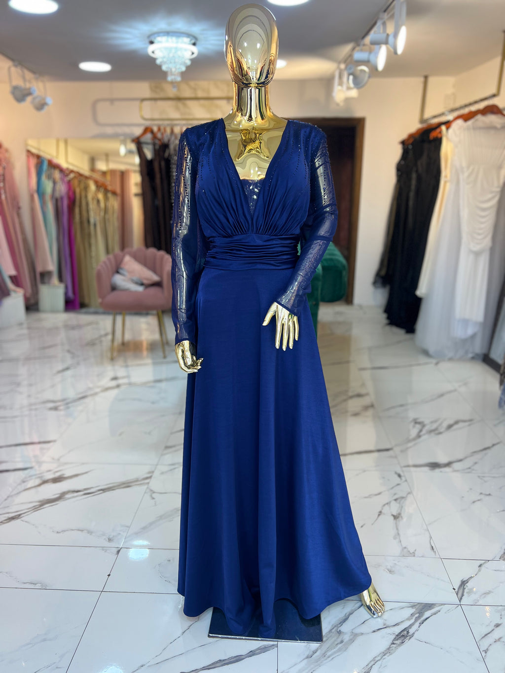 Vestido Curvy manga larga azul marino