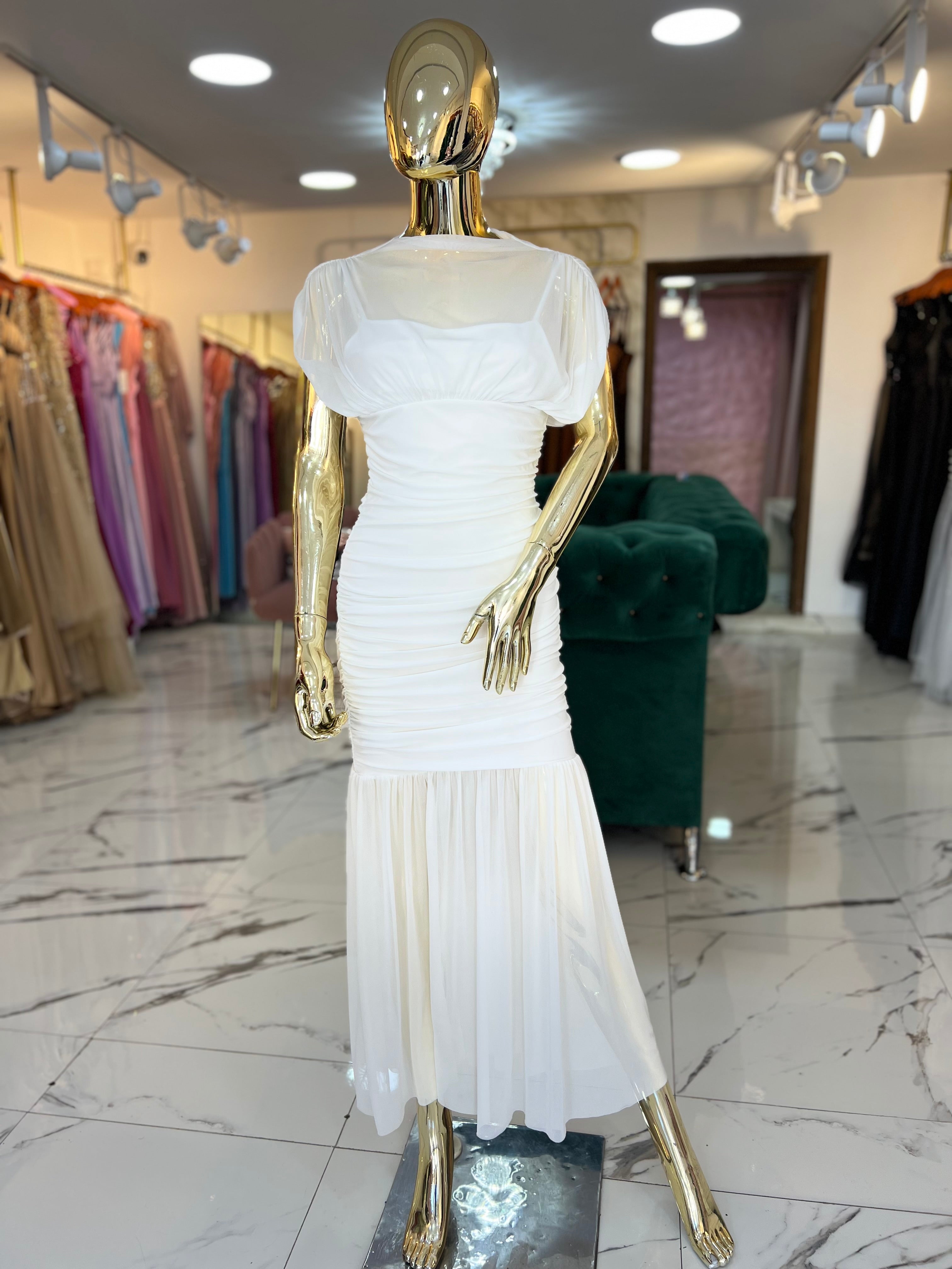 Vestido Tul Blanco corte sirena