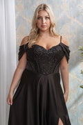 Vestido negro corsé pedrería floral Curvi