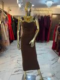 Vestido Zara Café detalles dorados