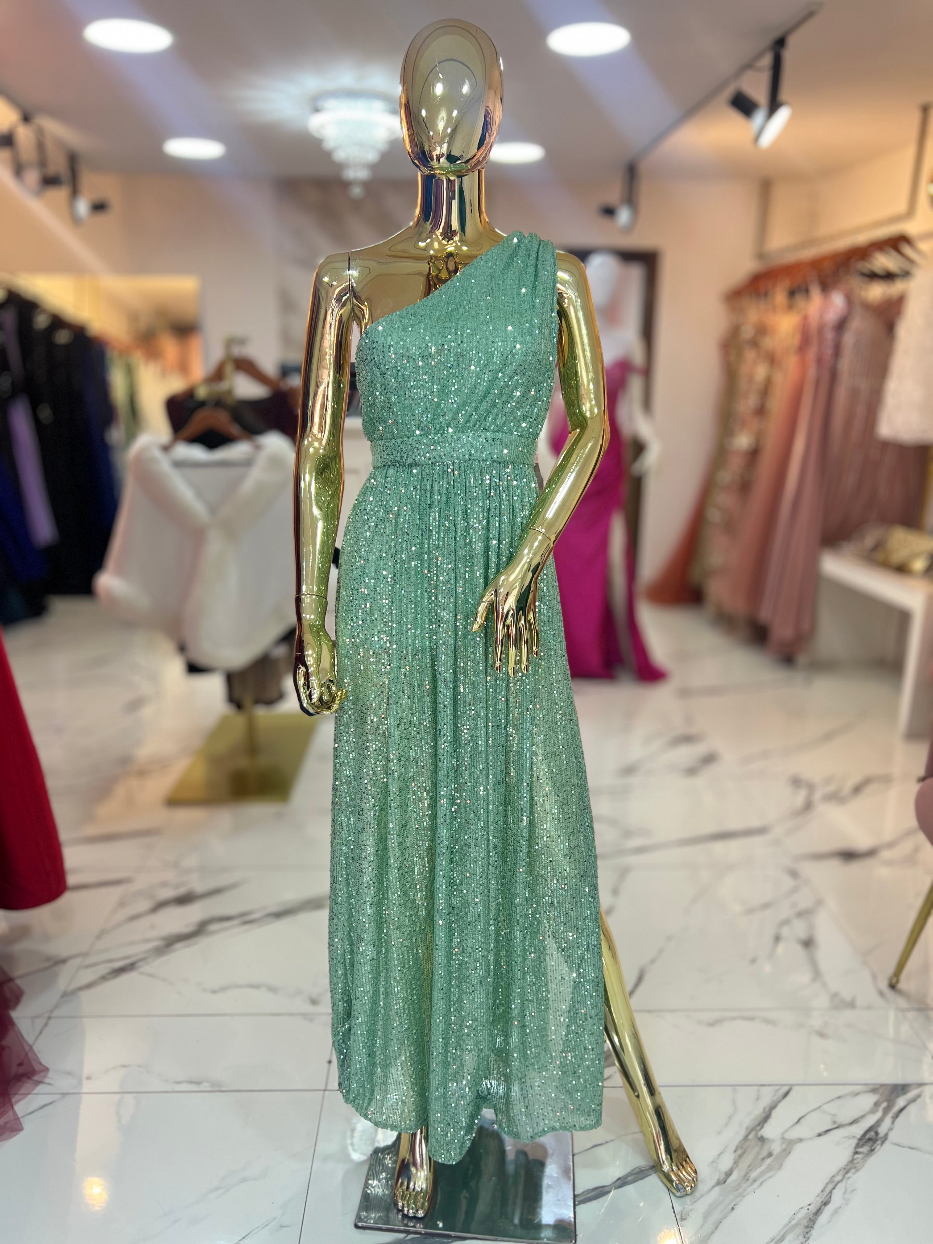 Vestido lentejuelas verde menta